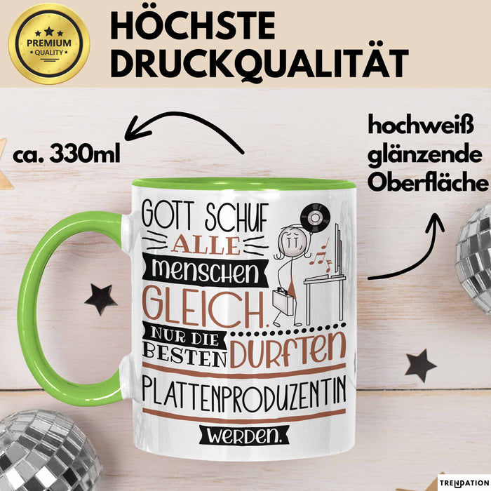 Plattenproduzentin Geschenk Becher Tasse Gott Schuf Alle Menschen Gleich Nur Die Besten Durfeten Plattenproduzentin Werden Geschenkidee Lustig Grün Trendation