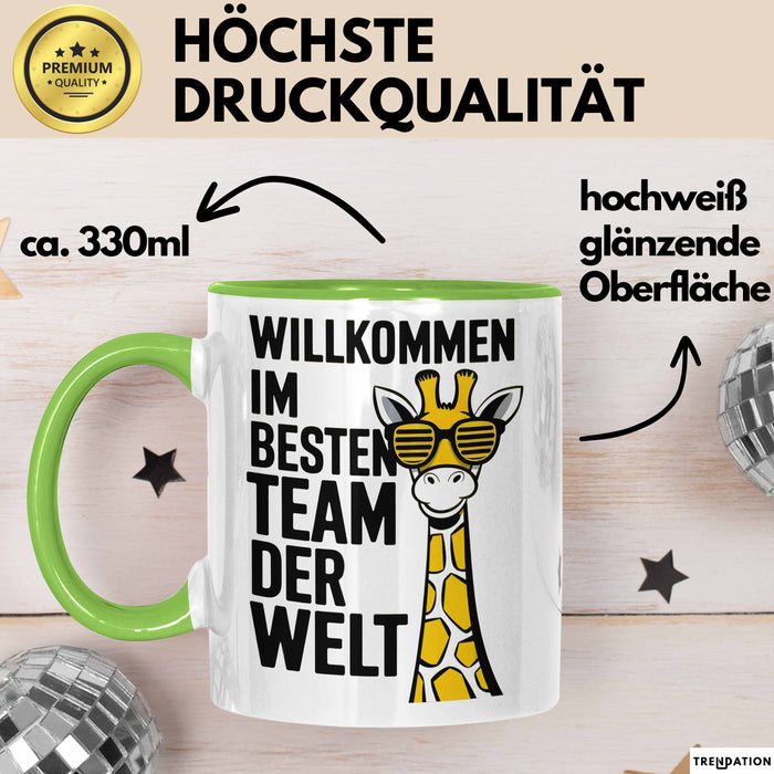Office Arbeitskollege Tasse Geschenk Lustige Geschenkidee Spruch Willkommen Im Besten Team Der Welt Grün Trendation