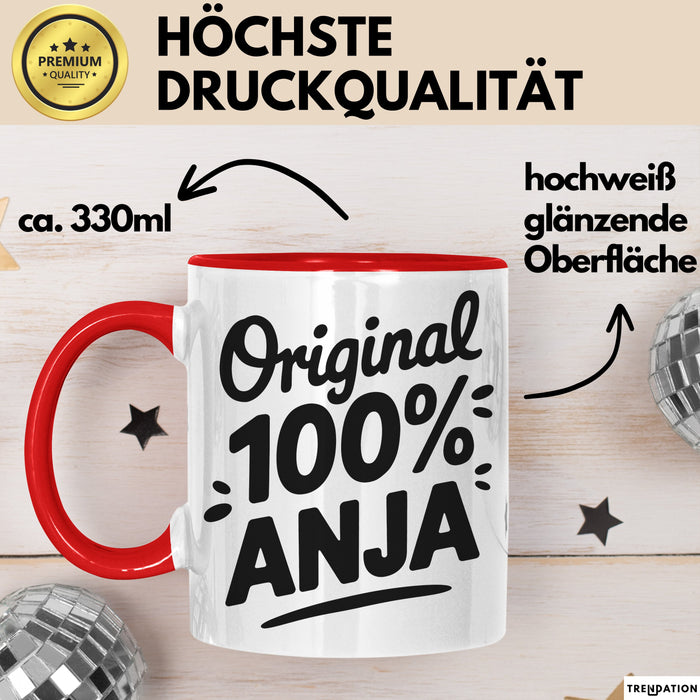 Anja Tasse Geschenk Original 100% Anja Geschenkidee Geburtstag Rot Trendation