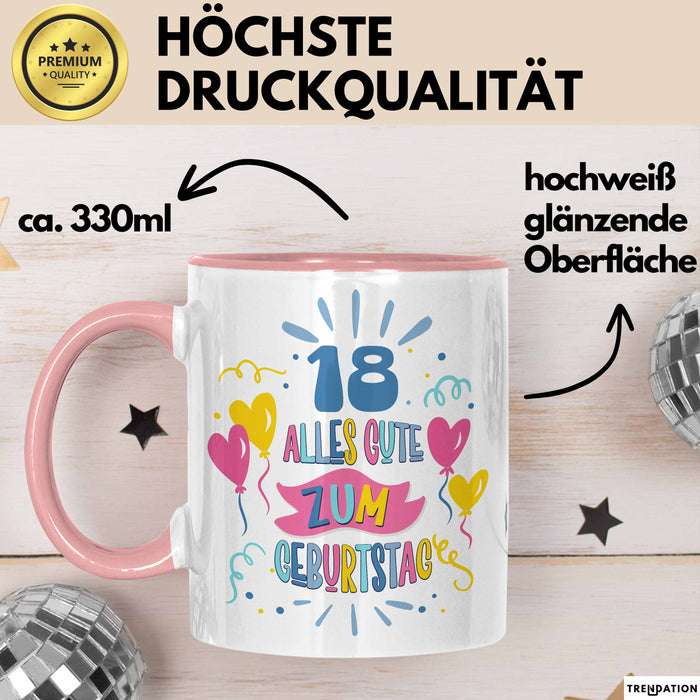 18. Geburtstag Tasse Geschenk Männer Frauen Lustig Alles Gute Zum Geburtstag 18er Geburtstags Grüße Geschenkidee Rosa Trendation