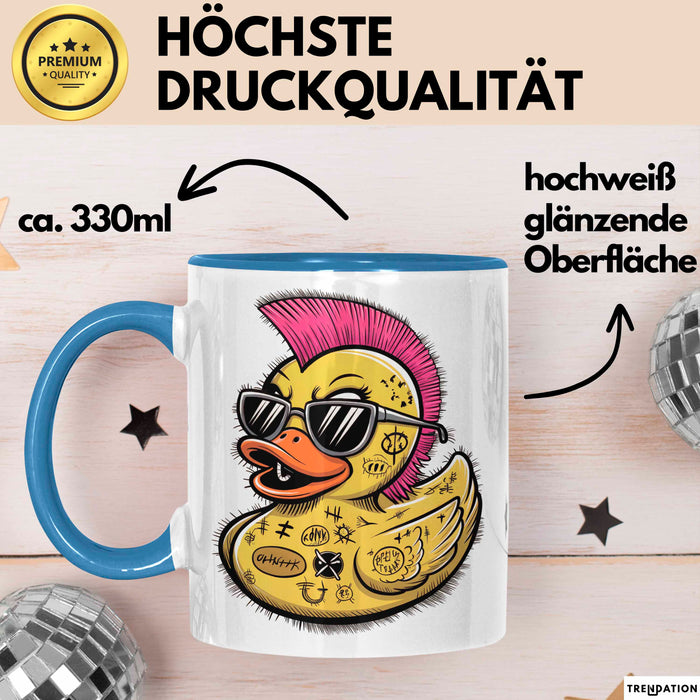 Quietscheente Tier Tasse Geschenk Lustige Geschenkidee Spruch Punk Ente Entenküken Blau Trendation