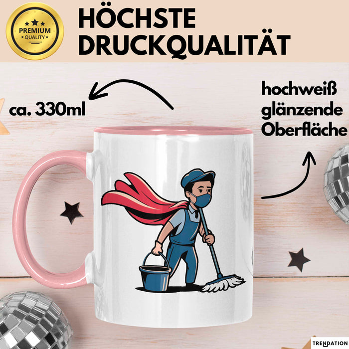 Hausmeister Tasse Geschenkidee Reinigungsheld Lustiger Geschenkidee Lustig Rosa Trendation