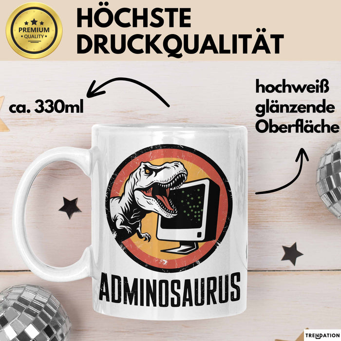IT Informatiker Nerd Tasse Geschenk Adminosaurus Spruch Weiß Trendation