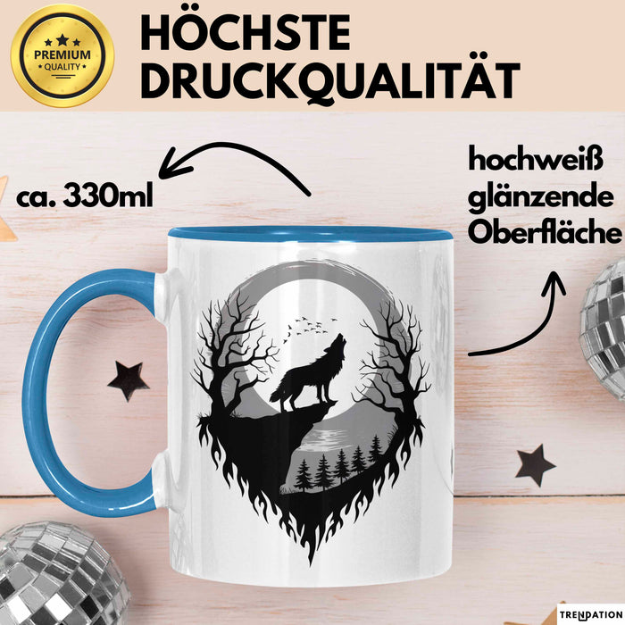 Wolf Tierliebhaber Tasse Geschenk Lustige Geschenkidee Spruch Blau Trendation