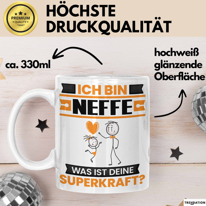 Neffe Tasse Geschenk für Neffe Geburtstag Lustiger Spruch Kaffee-Becher Was Ist Deine Superkraft Weiß Trendation