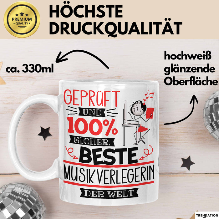 Beste Musikverlegerin Der Welt Tasse Geschenk für Eine Musikverlegerin Geprüft Und Sicher Geschenkidee Geburtstag Weihnachten Weiß Trendation