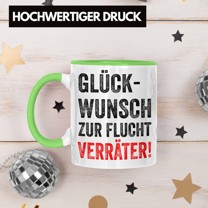 Trendation - Jobwechsel Tasse Geschenk Kollegin Kollege Lustig Abschiedsgeschenk Sprüche Glückwunsch Zur Flucht Trendation