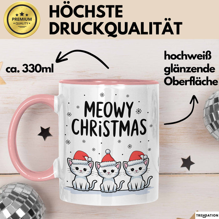 Katze Weihnachtsfeier Tasse Geschenk Lustige Geschenkidee Spruch Meowy Christmas Rosa Trendation