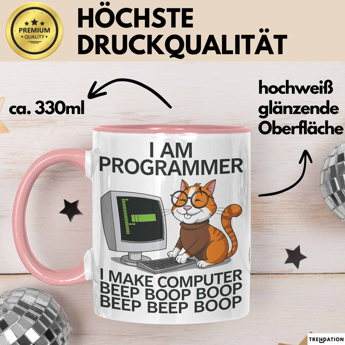 IT Techniker Computeringenieur Tasse Geschenk Lustige Geschenkidee Spruch Ich Bin Eine Programmierer Katze Rosa Trendation