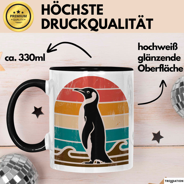 Retro Pinguin Tier Tasse Geschenk Lustige Geschenkidee Spruch Schwarz Trendation