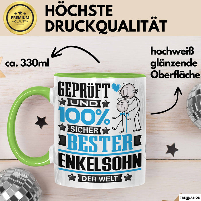 Enkelsohn Geschenk Lustiger Spruch für Enkelsohn Geschenkidee Bester Enkelsohn Der Welt Grün Trendation