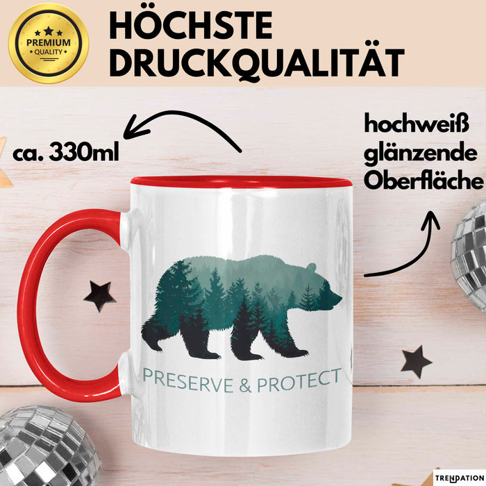 Wildtierschutz Tasse Geschenk Lustige Geschenkidee Spruch Bewahren und Schützen Rot Trendation