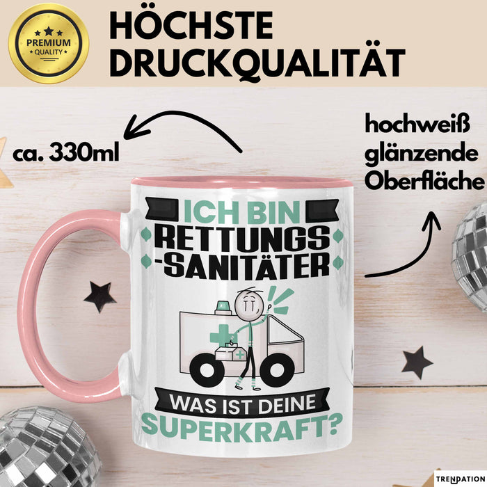 Rettungssanitäter Tasse Geschenk für Rettungssanitäter Geburtstag Lustiger Spruch Kaffee-Becher Was Ist Deine Superkraft Rosa Trendation