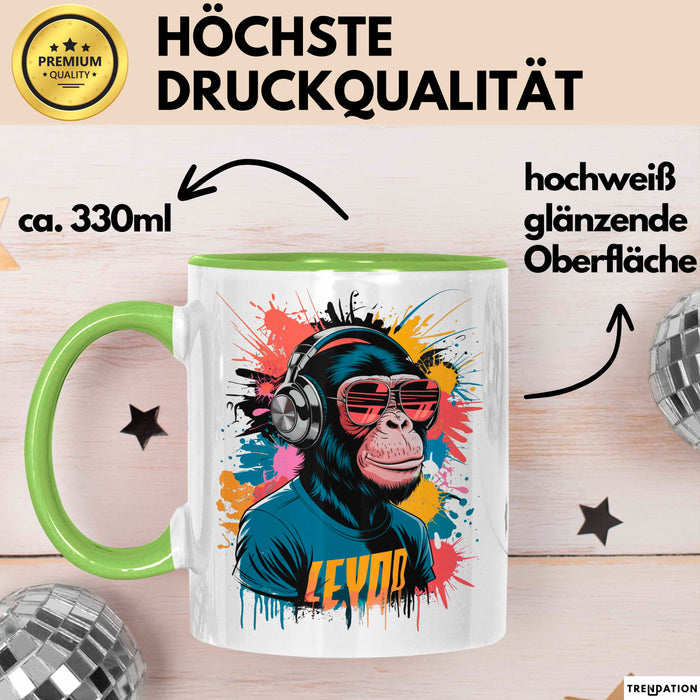Affe Tier Kopfhörer Sonnenbrille Tasse Geschenk Lustige Geschenkidee Spruch Grün Trendation