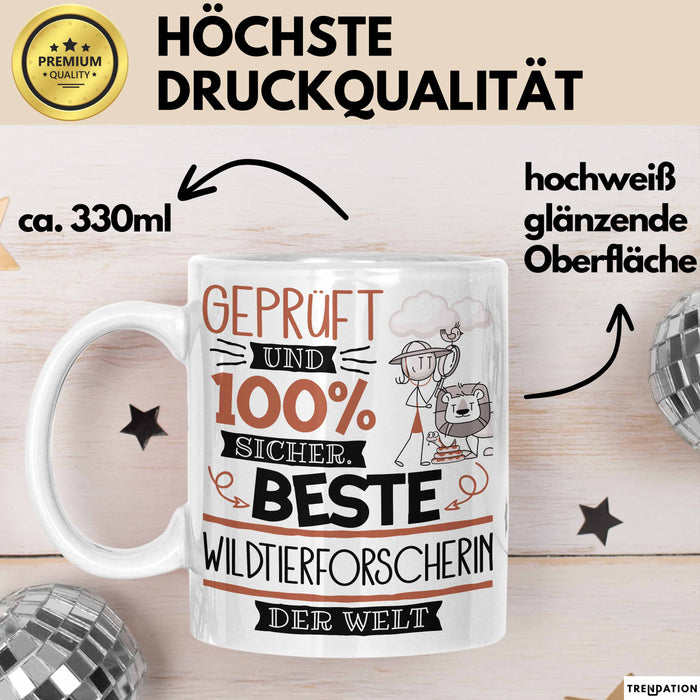 Beste Wildtierforscherin Der Welt Tasse Geschenk für Eine Wildtierforscherin Geprüft Und Sicher Geschenkidee Geburtstag Weihnachten Weiß Trendation