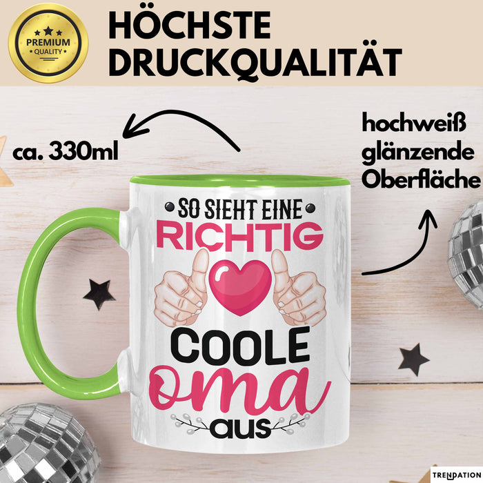 Coole Oma Tasse Geschenk Muttertag Lustiger Spruch Richtig Cool Grün Trendation