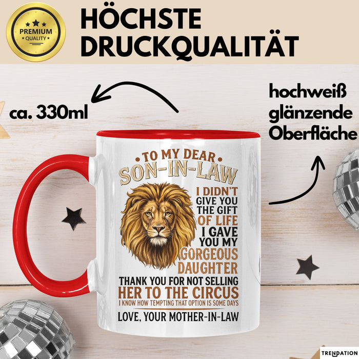 Schwiegersohn Tasse Geschenk To My Dear Son In Law Geschenkidee Schwiegermutter Rot Trendation