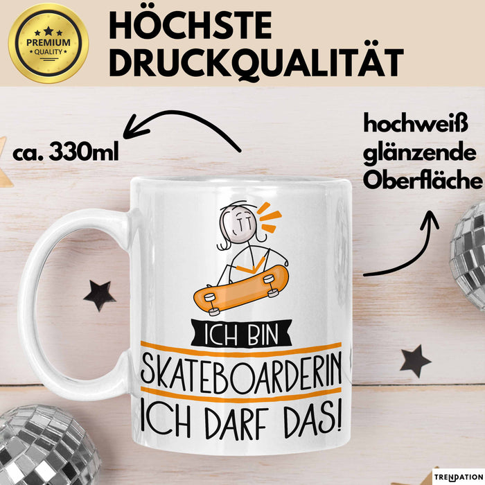 Geschenk für Skateboarderin Tasse Lustige Geschenkidee Geburtstag Ich Bin Skateboarderin Ich Darf Das Weiß Trendation