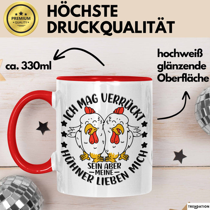 Hühner Tasse Geschenk Hühnerflüsterin Huhn Geschenkidee Kaffee-Becher Landwirt Bauer Landiwrtin Rot Trendation