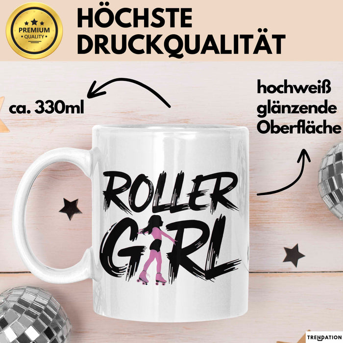 Rollschuh Skater Tasse Geschenk Rollergirl Skating Geschenkidee Lustig Weiß Trendation