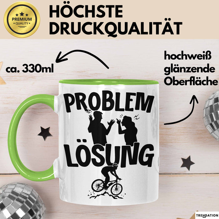 Mountainbike Tasse Geschenk für Mountainbiker Männer Geschenkidee Problem und Lösung Mountainbike Berge MTB Grün Trendation