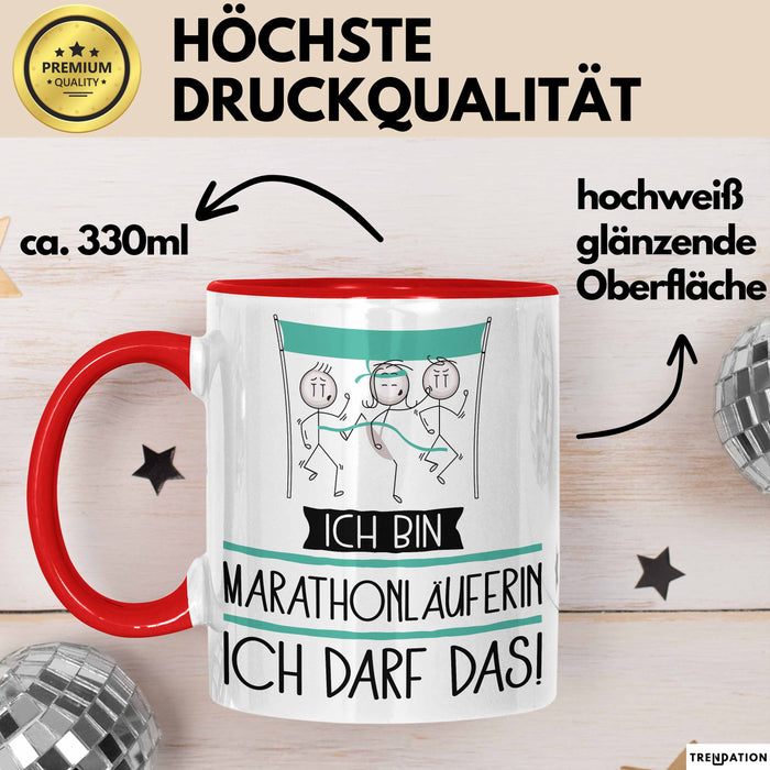 Geschenk für Marathonläuferin Tasse Lustige Geschenkidee Geburtstag Ich Bin Marathonläuferin Ich Darf Das Rot Trendation