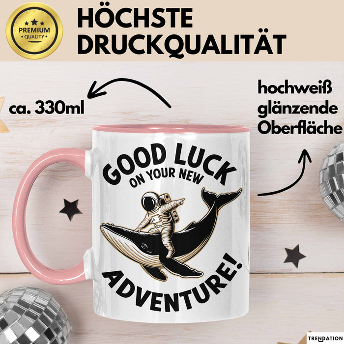Büroarbeit Kollege Abschied Tasse Geschenk Lustige Geschenkidee Spruch Viel Glück Auf Deinem Neuen Abenteuer Rosa Trendation