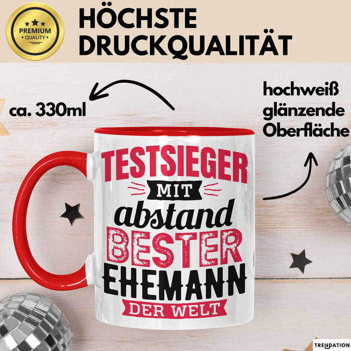 Lustige Tasse Geschenk Testsieger Mit Bester Ehemann Der Welt Spruch Rot Trendation