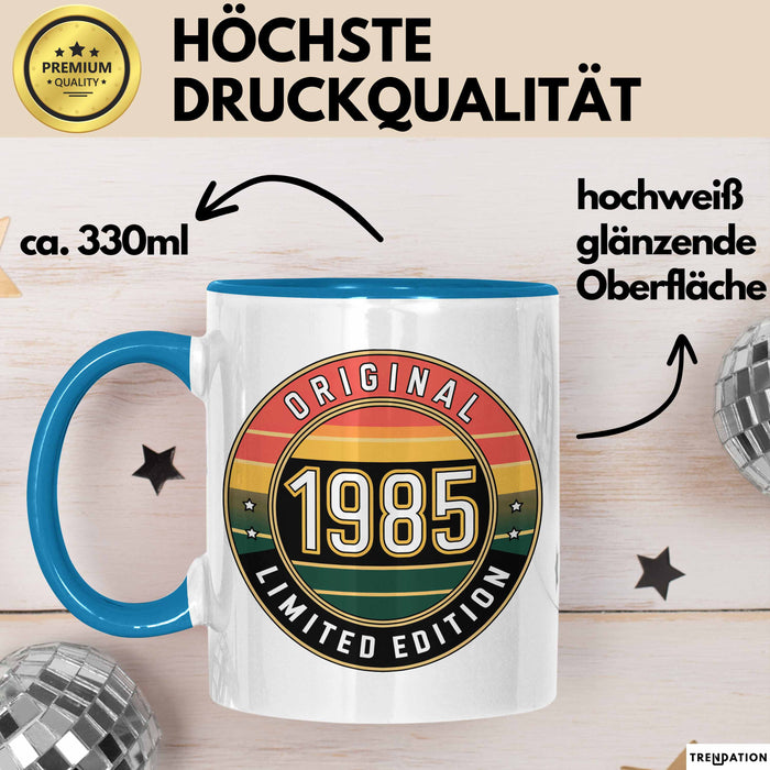40 Geburtstag Party Tasse Geschenk Lustige Geschenkidee Spruch Original 1985 Limitierte Edition Blau Trendation