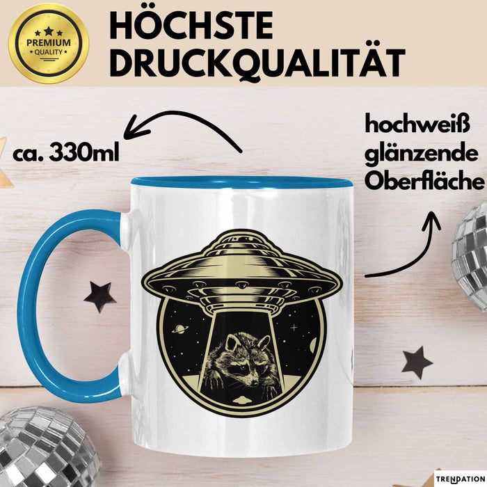 Waschbär Geschenk Tasse Ufo Alien Waschbär-Liebhaber Geschenkdidee Blau Trendation