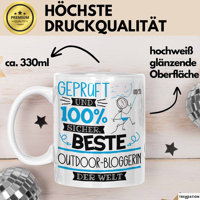 Beste Outdoor-Bloggerin Der Welt Tasse Geschenk für Eine Outdoor-Bloggerin Geprüft Und Sicher Geschenkidee Geburtstag Weihnachten Weiß Trendation