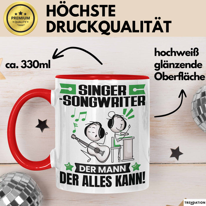 Singer-Songwriter Tasse Geschenk für Singer-Songwriter Der Mann Der Alles Kann Geschenkidee zum Geburtstag Rot Trendation