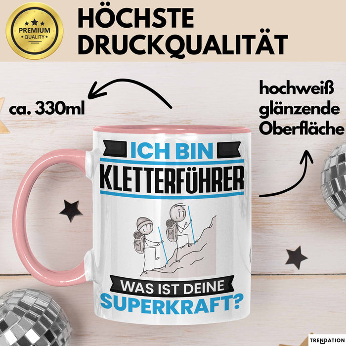 Kletterführer Tasse Geschenk für Kletterführer Geburtstag Lustiger Spruch Kaffee-Becher Was Ist Deine Superkraft Rosa Trendation