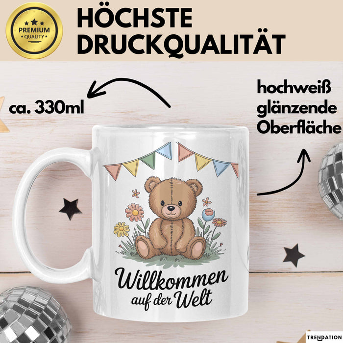 Baby Geburt Neue Eltern Tasse Geschenk Lustige Geschenkidee Spruch Willkommen Auf Der Welt Weiß Trendation