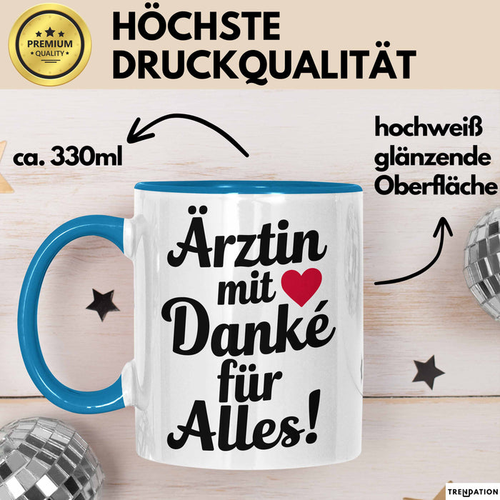 Arzt Tasse Geschenk Lustige Geschenkidee Spruch Ärztin Mit Danke Für Alles Blau Trendation