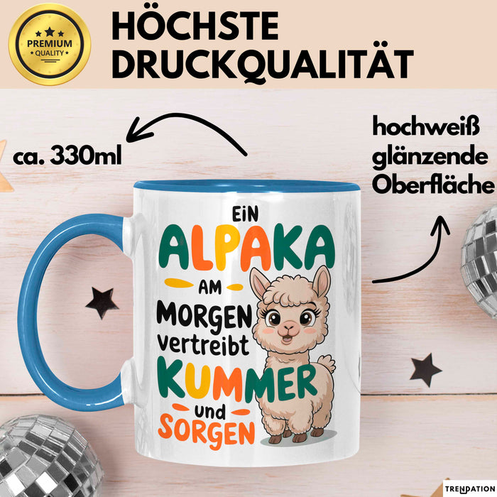 Alpaka Liebhaber Tasse Geschenkidee Alpaka Am Morgen Tierfan Blau Trendation