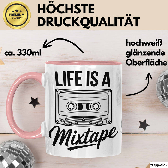 Retro Kassette Mixtape Tasse Geschenk Lustige Geschenkidee Spruch Das Leben Ist Ein Mixtape Rosa Trendation