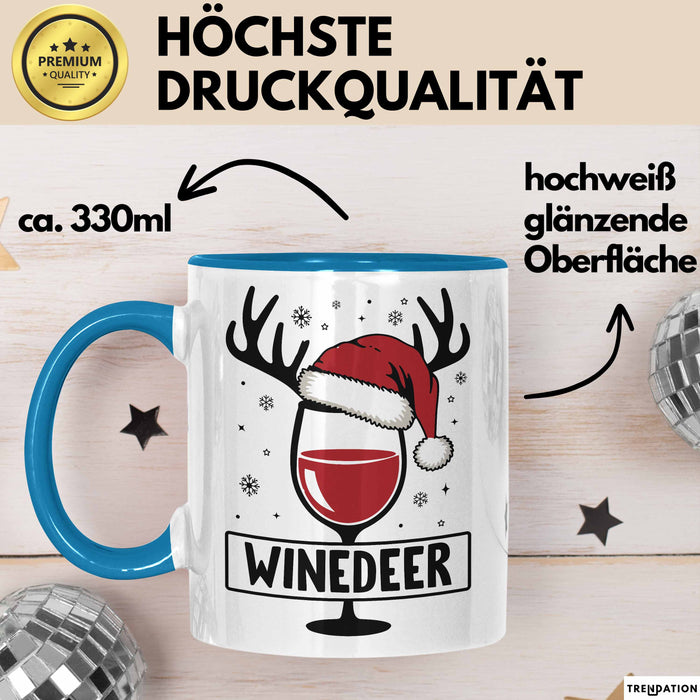 Rotwein-Trinker Tasse Geschenk Weindeer Weihnachten Geschenkidee Für Rot-Weintrinker Kaffee-Becher Blau Trendation