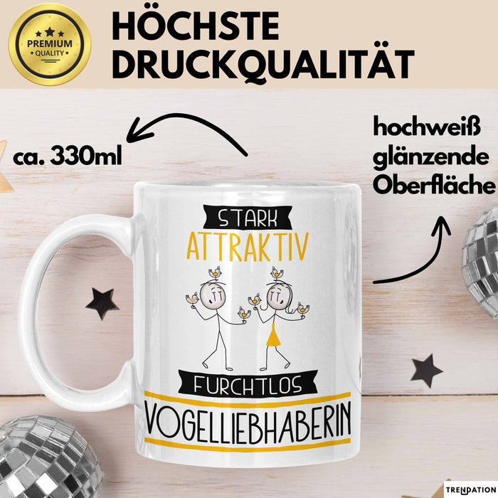 Vogelliebhaberin Tasse Geschenk Becher Stark Attraktiv Furchtlos Vogelliebhaberin Lustige Geschenkidee Weiß Trendation