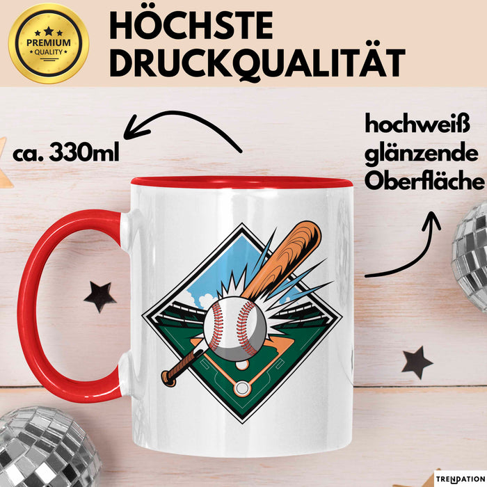 Baseballspieler Tasse Geschenkidee für Baseballliebhaber Rot Trendation