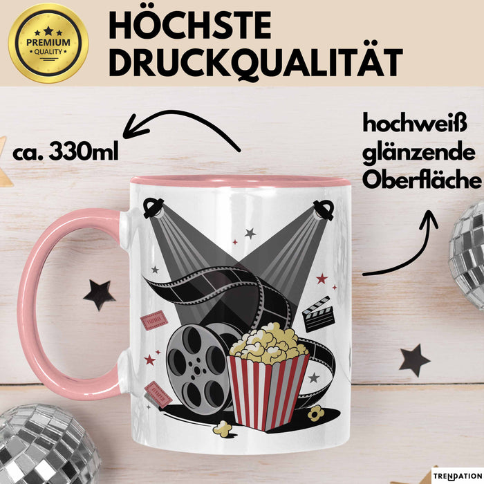 Filmfan Tasse Geschenkidee für Kinoliebhaber Lustiger Spruch Rosa Trendation