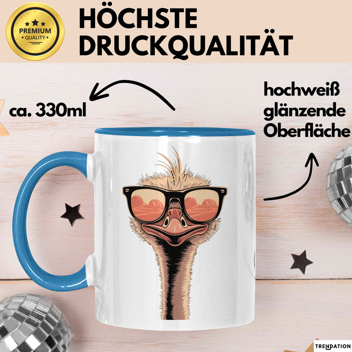Strauß Vogel Sonnenbrille Tasse Geschenk Lustige Geschenkidee Spruch Blau Trendation