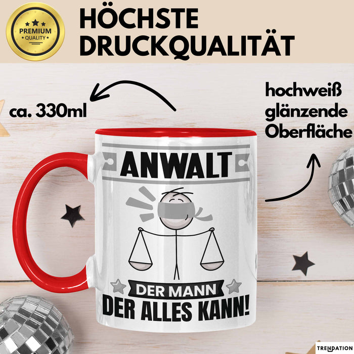 Anwalt Tasse Geschenk für Anwalt Der Mann Der Alles Kann Geschenkidee zum Geburtstag Rot Trendation