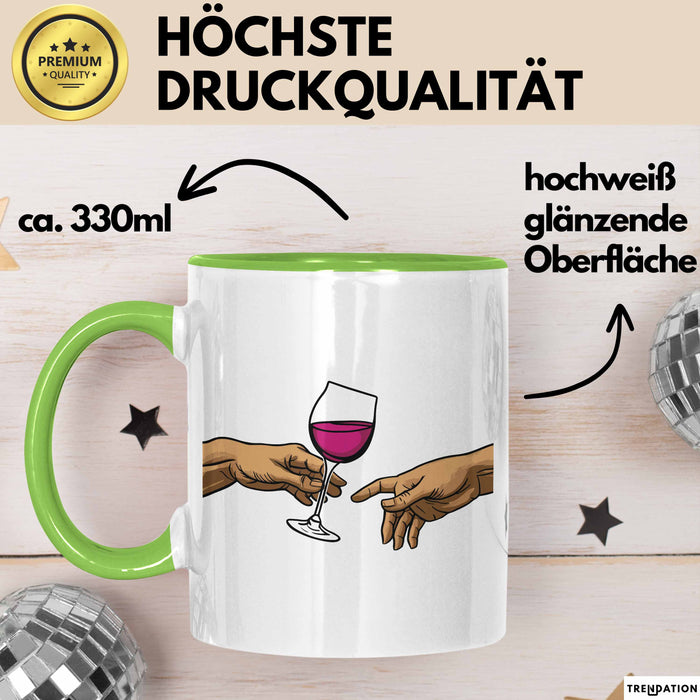 Weinliebhaber Tasse Geschenk Erschaffung Von Adam Kunst Geschenkidee 2 Hände Finger Rotwein Wein Liebhaber Grün Trendation
