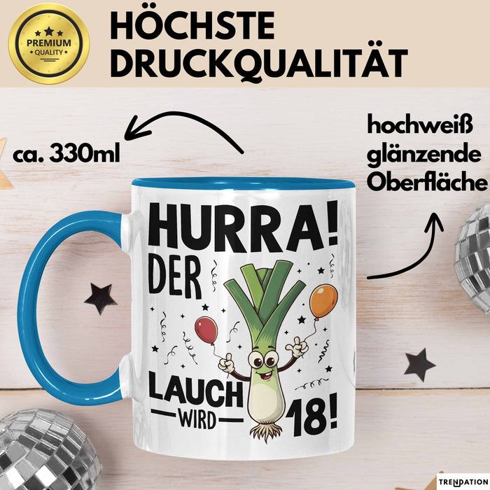 18. Geburtstag Tasse Geschenk Jungs Männer Mann 18Er Hurra Der Lauch Wird 18 Blau Trendation