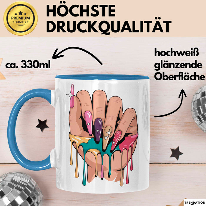 Nageltechniker Tasse Geschenkidee für Mani Profi Blau Trendation