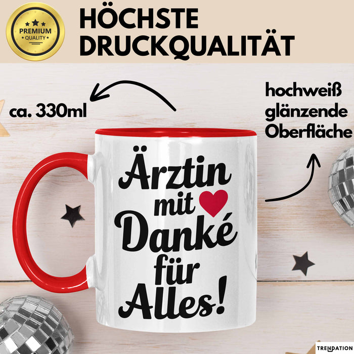 Arzt Tasse Geschenk Lustige Geschenkidee Spruch Ärztin Mit Danke Für Alles Rot Trendation