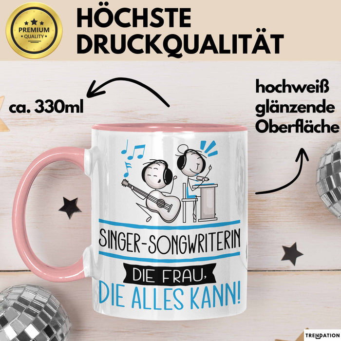 Singer-Songwriterin Geschenk Tasse Becher Die Frau Die Allen Kann Geschenkidee für eine Singer-Songwriterin Lustig Rosa Trendation