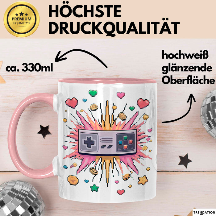 Gamer Tasse Geschenk Lustige Geschenkidee Spruch Für Pixel Krieger Rosa Trendation