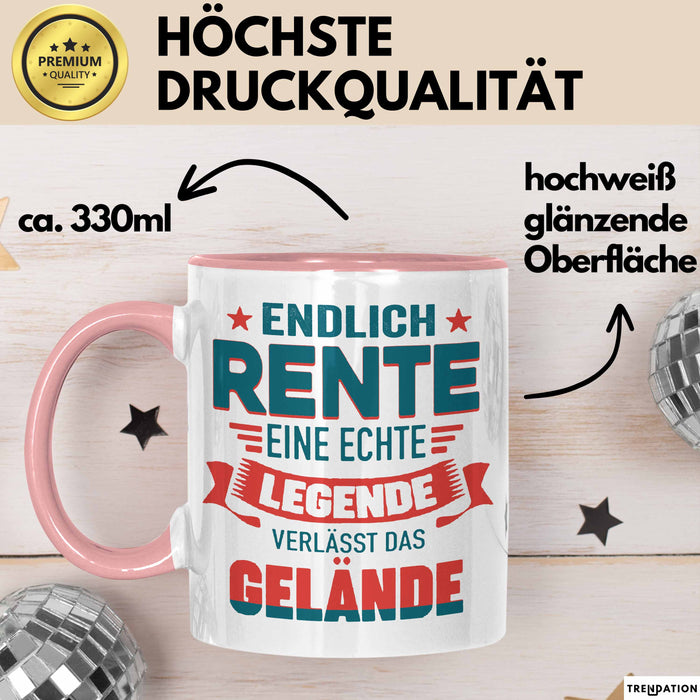 Rentner Pensionär Sarkasmus Tasse Geschenk Lustige Geschenkidee Spruch Endlich Rente Eine Echte Legende Verlässt Das Gelände Rosa Trendation